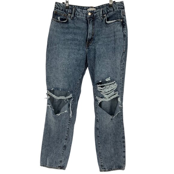 Good American Distressed Blue Jeans Size 10/30 Cotton  Straight Leg Denim Pants - Picture 1 of 8